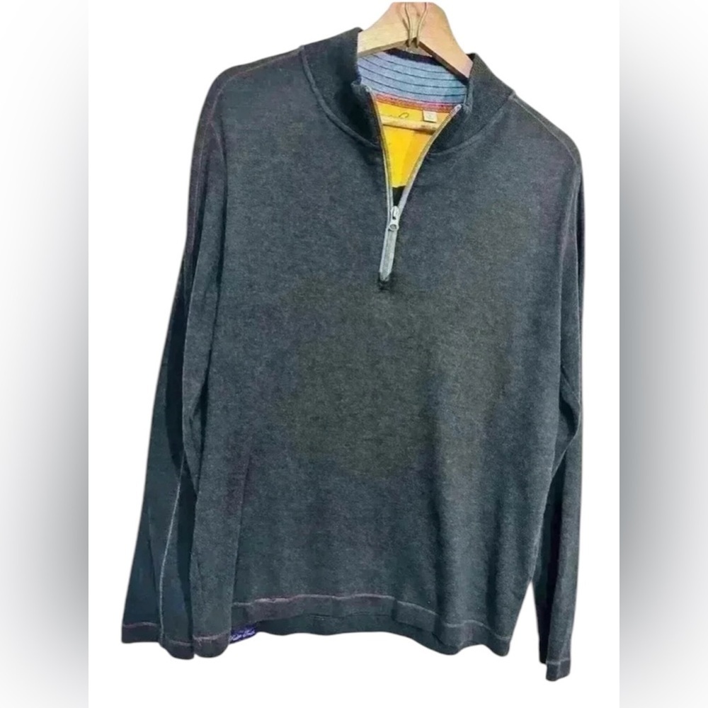 Robert Graham Men's Size Small Quarter Zip Charcoal Grey Classic Fit Top